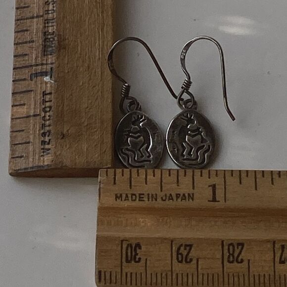 Vintage  Sterling Silver 925 Kokopelli Drop Earrings Fertility Native American - Picture 3 of 14